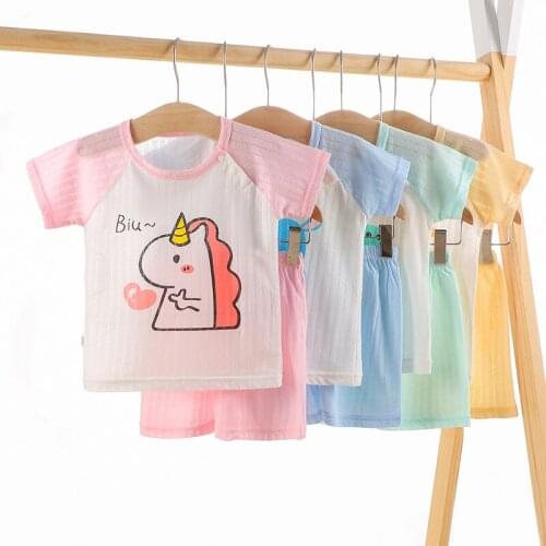 Summer Cotton 2 Pieces Sets for Baby Girl and Boys Thick Breathable Unicorn Animal Print Tshirt Pants Kids Clothes Wholesale