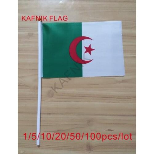 KAFNIK ,10/20/50/100pcs the Small Algeria flag 14*21CM Algeria Flag the hand national flag with Pole Handing flag