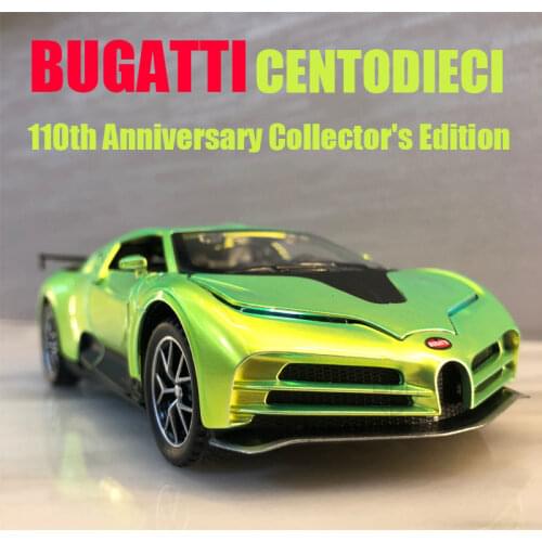 1/32 Bugatti Centodieci Diecast Alloy Car Model 110th Anniversary Edition Vehicle 4 Doors Opened With Light Children Toy Present