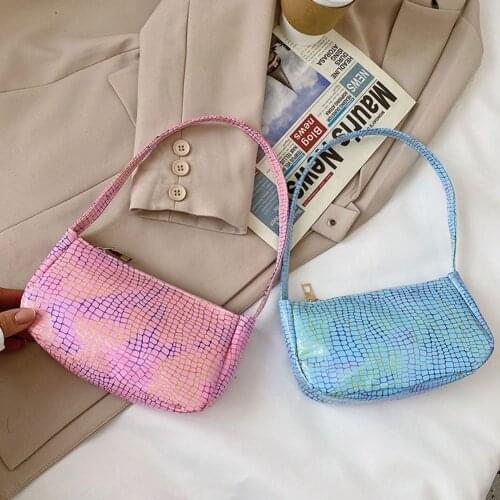 Fashion Women PU Leather Stone Pattern Handbag Solid Candy Color Small Shoulder Bag Lady Designer All-match Zipper Underarm Bags