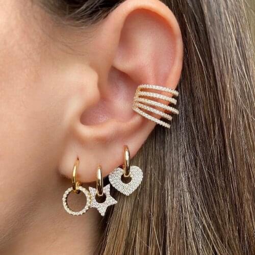 Gold silver color fashion cubic zirconia jewelry high quality cz star heart charm cute lovely girl women dangle earring