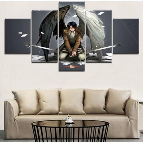 5 Pieces Attack On Titan Modular Canvas Painting Anime Modern Printed Poster Pictures For Living Room Wall Art Home Decor