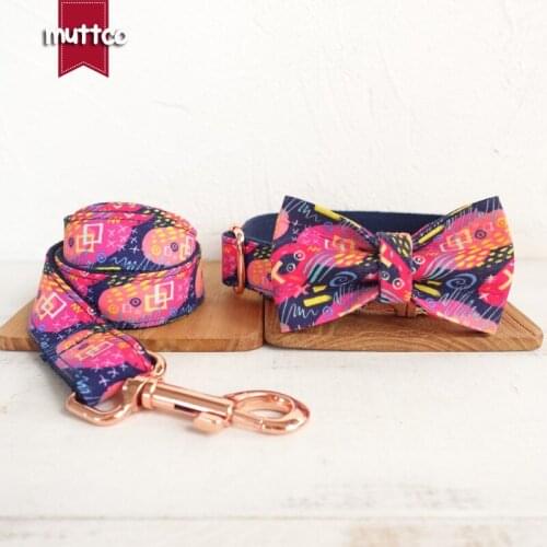 MUTTCO retailing self-design collar THE DEEP GRAFFITI handmade poly satin and nylon dog collar and leash with bow tie UDC062M