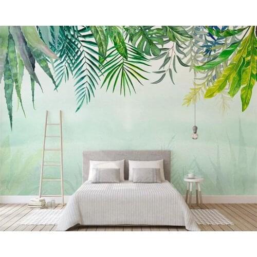 Beibehang Wallpaper custom 3D Nordic minimalist small fresh green leaves watercolor style cactus photo bedroom living room wall
