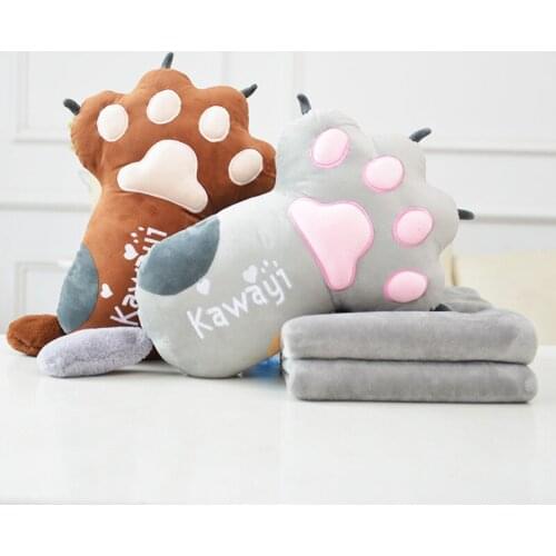 Cat Paw Sofa Pillow Blanket Pink Gray Kawaii Office Seat Cushion Nap Lunch Break Blanket For Car Travel Home Doll Girl Gift