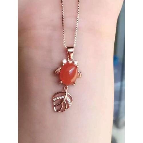 Natural south red agate pendant S925 silver Natural gemstone Pendant Necklace trendy Lovely goldfish women party jewelry