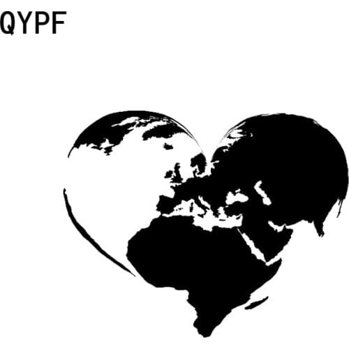 QYPF 16CM*12.6CM World In Heart I love The World Fashion Car-styling Car Sticker Decal Black/Silver Vinyl C15-0685