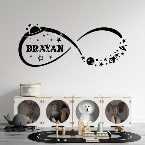 Romantic Custom name Rocket spaceship Pvc Wall Decals Home Decor For Kids Rooms Decoration Wall Decal Home Decor