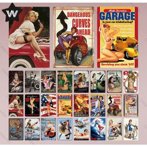 Sexy Lady Vintage Beer Metal Plaque Sign Bar Home Wall Decor Sign Metal Plate Pin Up Girl Tin Sign for Man Cave Pub Garage Decor