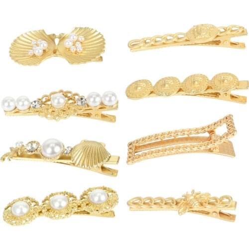 Korean Woman Temperament Simplic Hairpin Fashion Pearl Shell Hairclips Headdress Vintage Gilded Barrette Hair Accessories