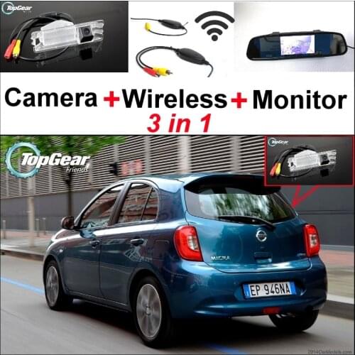 3 in1 Special Camera + Wireless Receiver + Mirror Monitor Easy DIY Back Up Parking System For Nissan Micra March