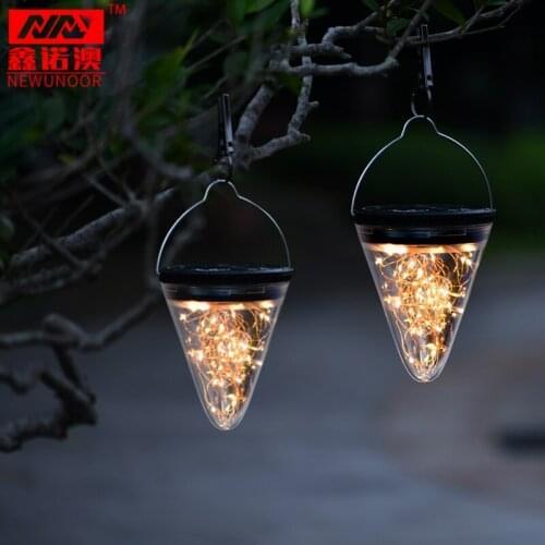 LED Solar Cone Shape Hanging Lamp Outdoor Waterproof Yard Chandelier Light For Holiday Christmas Party Flicker Star Decor