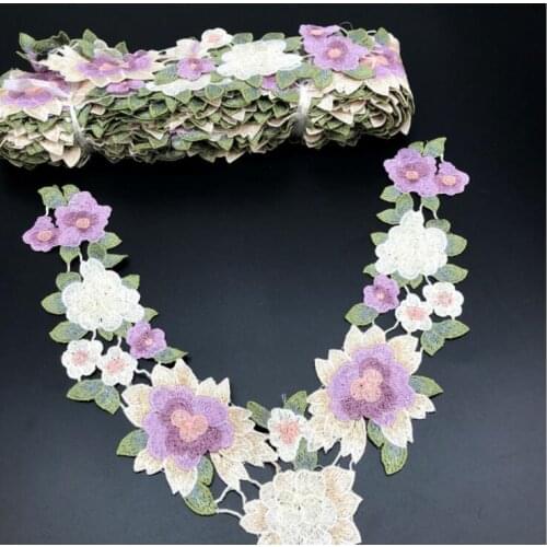 1 Yard/1 Piece High Quality Polyester Purple Green Water Soluble Embroidered Lace Trim Flower Lace Collar Applique Trims 7cm