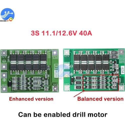 BMS 3S 40A 11.1/12.6V Lithium 18650 Battery Protection Board Enhance/Balance PCB 18650 Module Power Bank Charger Accessories