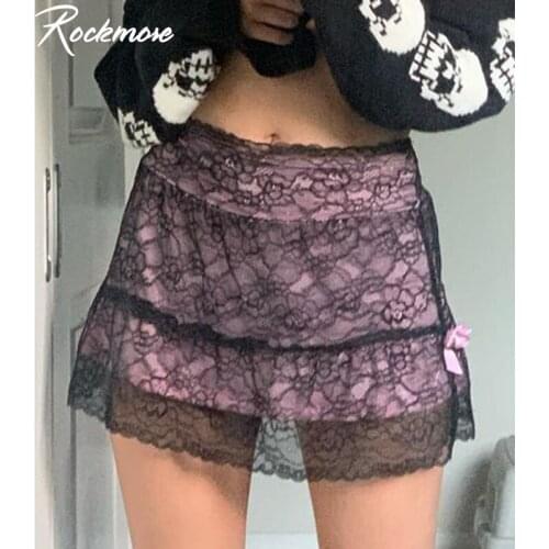 Rockmore Lace Mesh Patchwork WomenS Skirt 2020 High-Waisted Skirts Lady Trendy Casual Harajuku Korean Mini Skirts Night Club