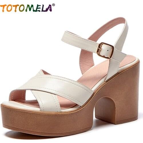 TOTOMELA 2020 new arrive thick high heel platform shoes women sandals buckle simple vintage genuine leather sandals ladies