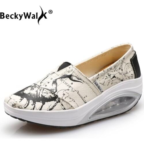 BeckyWalk New Arrival 2021 Women Flat Shoes Fashion Print Spring Women Casual Shoes Platform Sneakers Women Loafers Shoe WSH2935