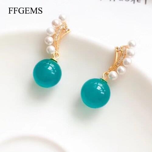 FFGEMS Natural Amazonite 100% Sterling 925 Silver Shell pearl Gemstone Drop Earrings Fine Jewelry Women Wedding Party Gift 2020
