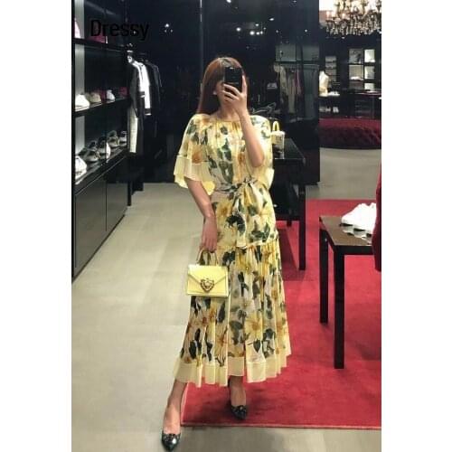 Top Quality 2021 New Design Fashion Luxury Pure Slik Bohemian Butterfly Sleeve Beach Style Summer Flower Print Dresses for Women
