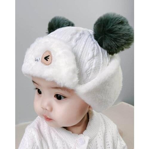 Winter Baby Boys Girls Hat Plus Velvet Warm Thickened Warmth Cute Cap Toddler Infant Kids Windproof Earmuffs Lei Feng Hat White