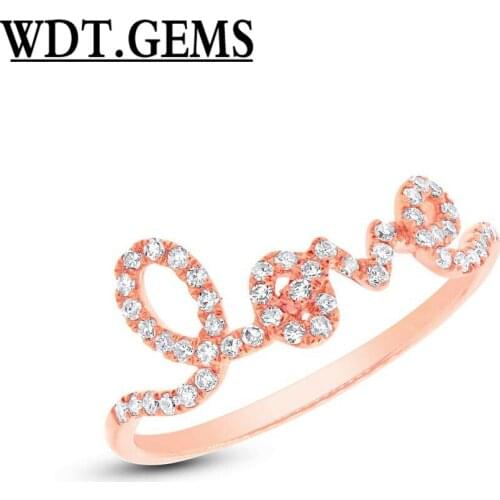 0.28CT 10K Rose Gold Natural Round Cut Diamond Script LOVE Inscribed Ring Letter