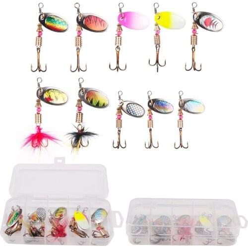 10pcs/box Spinner Spoon Metal Sequins Fishing Lure Crankbait artificial Hard Bait with Treble Hook for Bass Trout fishing baits