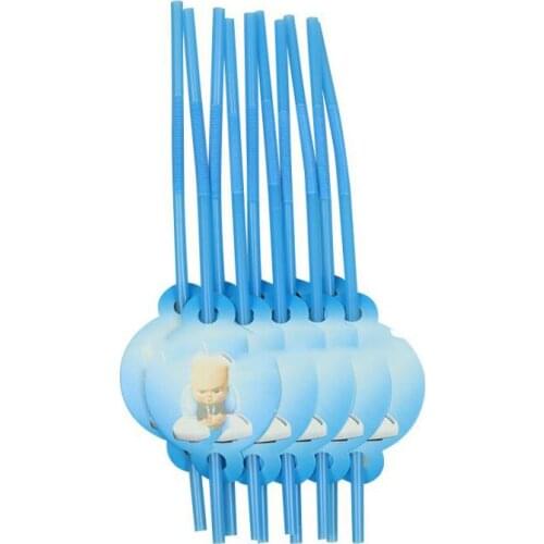 100pcs/lot Baby Boss Theme Decorations Drinking Straws Baby Shower Events Boys Kids Favors Happy Birthday Party Straw