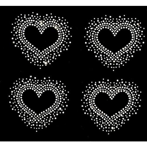 4pc/lot Heart pattern rhinestones motif designs iron on transfer hot fix rhinestone transfer motifs transfer on design
