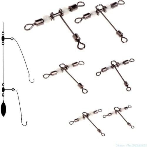 New 5pcs 3 Way Luminous T-shape Rolling Swivel With Beads Fishing Swivels Connector selling Drop Ship