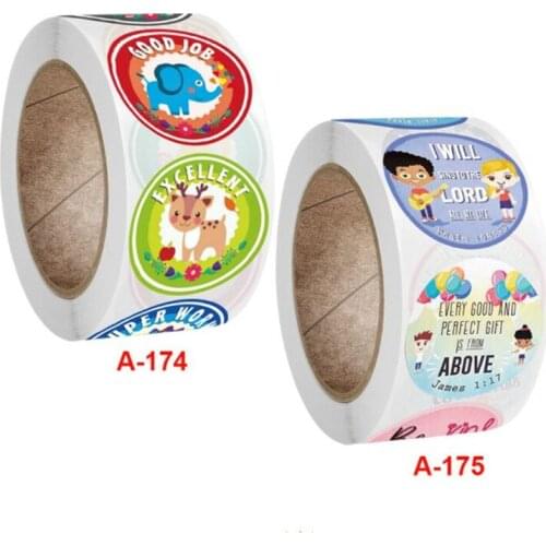 500pcs Round Shape 2.5cm Cute Animals Good Job Childrens toys reward incentive sticker Office stationery decorative