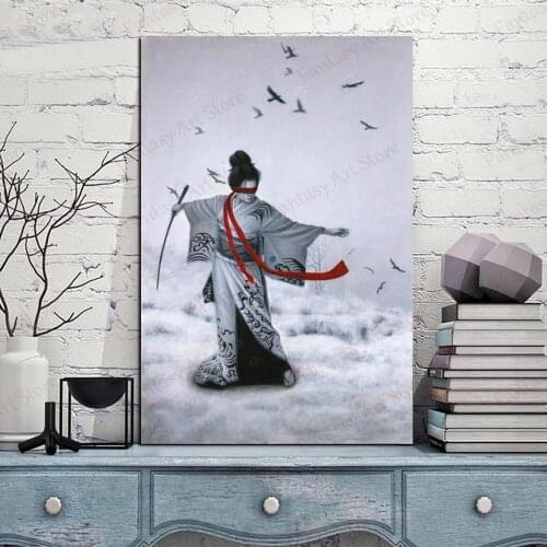 5D DIY Diamond Painting Cross Stitch Picture Diamond Embroidery Mosaic Japanese Woman Bushido Square Rhinestone Needlework