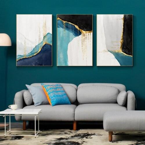 Abstract Blue Splicing Color Canvas Paintings Wall Art Prints Poster Living Room Decor Decorative Paintings Wall Home Decor