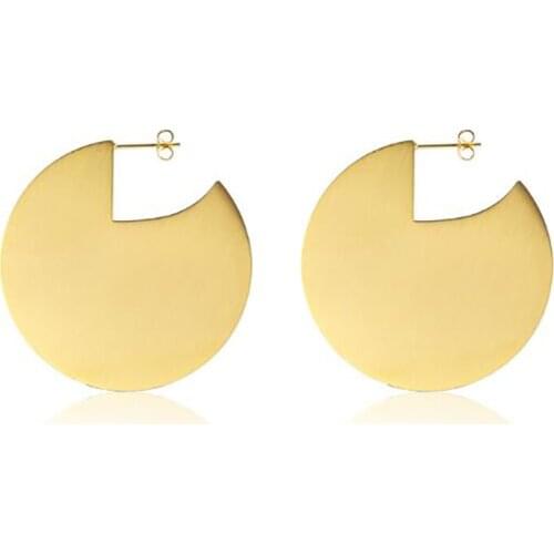 Stainless Steel Big Heavy Gold Africa Women Fashion Round Stud Earrings Jewelry Gift For Him