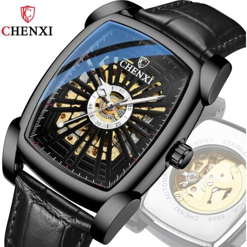 CHENXI Simple Fashion Square Hollow Mechanical Automatic Men Watch Luxury Dress Business Waterproof Male Wristwatches Clock