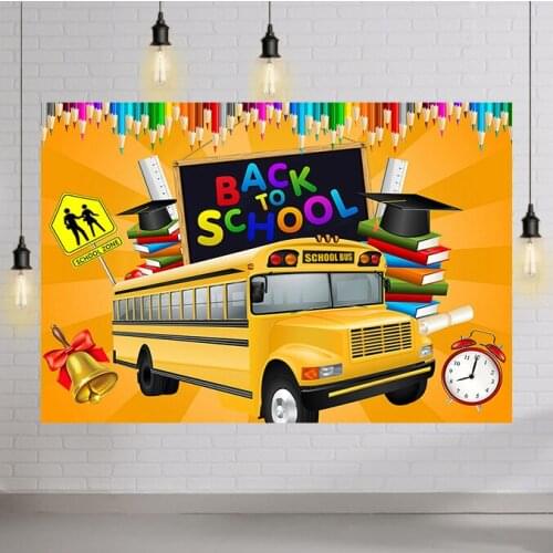 Blackboard Back To School Bus Photo Background for Photo Studio Globe Book Study Classroom Child Portrait Photography Backdrops