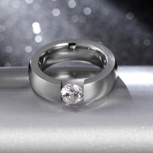 High Quality Titanium Steel Finger Rings AAA Quality Austrian Zircon Wedding Engagement Rings 6mm Width 3.8mm in Thickness