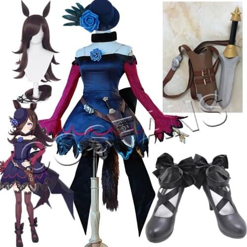 Anime Uma musume Pretty Derby Rice Shower Cosplay Costume Lolita Elegant Dress Uniform Costume Outfies Cosplay Brown Tail Wig