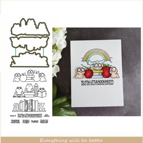 Frog Insect Animals To My Little Bookwarm Apple Sentence Letter Metal Cutting Dies Combine Match Clear Silicone Stamps Make Card