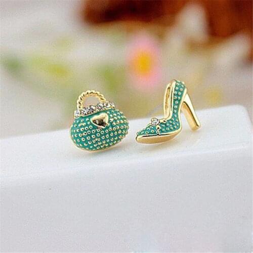 New Cute Bags Heels Shoe Stud Earring Women Asymmetric Earrings For Women Multicolor Mini Dot Earring Decorations Femme