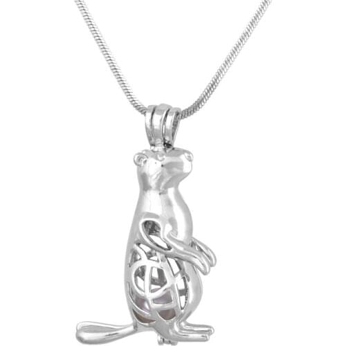 Fashion Design Charming Marmot animal Shape Pearl Cage Pendants Hollow Out DIY Necklace Wholesale best presents for women P197