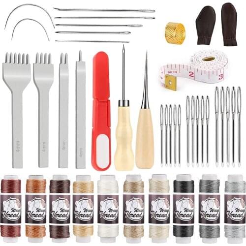 LMDZ Professional Leather Craft Tools Kit With Large-Eye Stitching Needles Waxed Thread Stitching Punch Leather Craft Accessorie