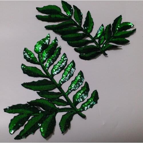 Fashion Green leaf sequins patches for clothing Embroidery leaves iron on patch high quality parches bordados para ropa
