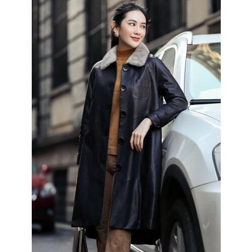 Genuine Leather Jacket 2020 Winter Jacket Women Mink Fur Collar long Down Jackets for Women Real Sheepskin Coat MY3938