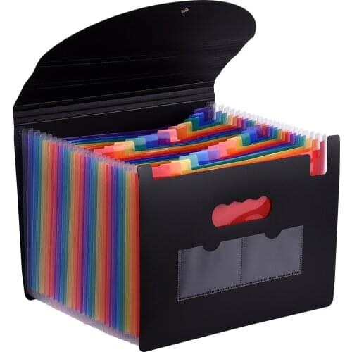 24 Pockets Expanding File Folder with Cover Accordian File Organizer A4 Letter Size Document Organizer Rainbow Color for Office