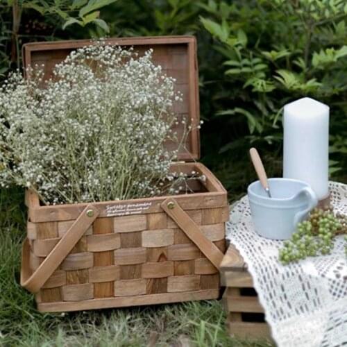 Portable Wooden Storage Box Wicker Makeup Storage Box Family Camping Picnic Storage Basket