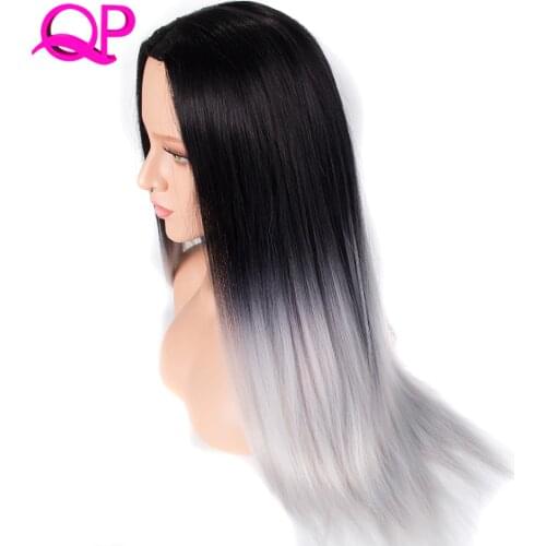 Qp hair 26Inch Synthetic Wig Cosplay Long Straight Heat Resistant Ombre 1b Silver Natural Wigs For Black Women
