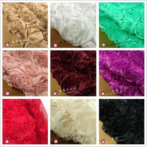 Multicolour 3D Rose Flowers Formal Lace Fabric Womens Clothes Wedding Dress DIY 130CM Wide Sew Material CR0271