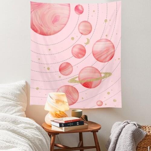 Pink Sola System Tapestry Beach Towel Picnic Mat Home Decoration Wall Hanging INS Aesthetic Moon Decor Hanging Cloth Wall Decor