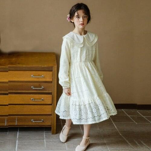 Spring New 2021 Party Dress For Kids Girl Long Sleeve Clothing Lace Floral Princess Teens Girls Dresses Fashion Children Casual