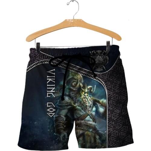 Viking God Tattoo Full Printed Mens Shorts Unisex Streetwear Elastic Waist Shorts Summer Beach Harajuku Casual Shorts Have belt
